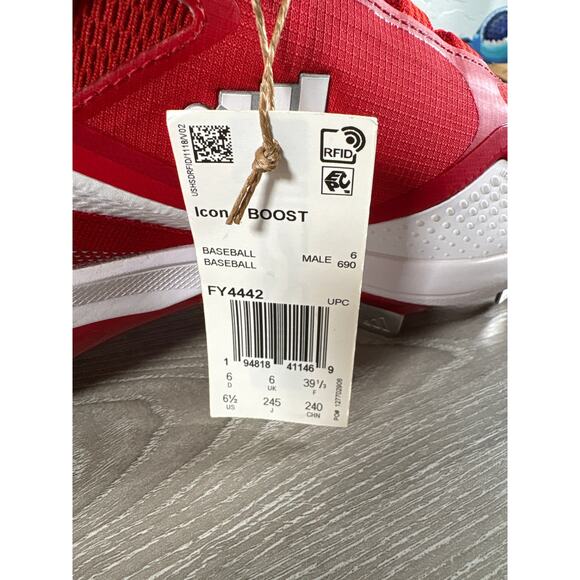 Adidas Icon 7 Boost Baseball Cleats Metal Size 6.5 Red White New With Tags - Picture 3 of 8